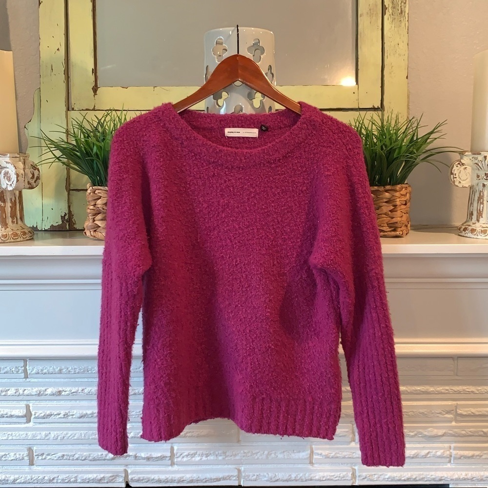 Anthropologie Sleeping on Snow Purple Wool Blend Nubby Soft Crewneck Sweater XS
